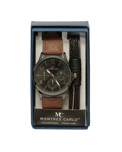 Montres Carlo Round Dial Mens Watch with Black Bracelet

