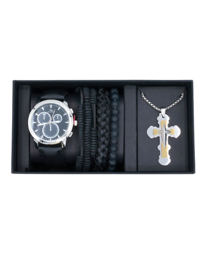 Mens Quartz Watch Subdials Bracelet Necklace Giftbox