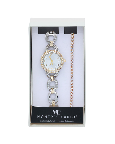 Two Tone Rhinestone Quartz Watch with Bracelet