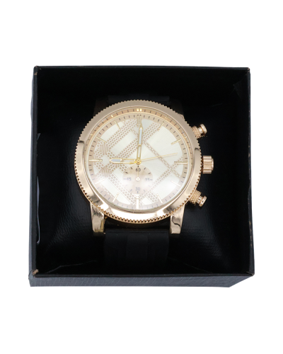 Gold Tone Striped Dial Small Subseconds Quartz Watch