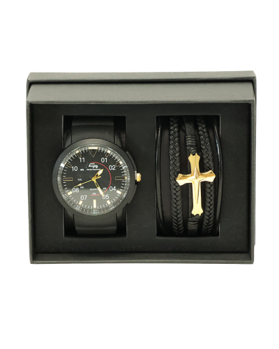 Royal Time Mens Round Watch with Bracelet Cross Set