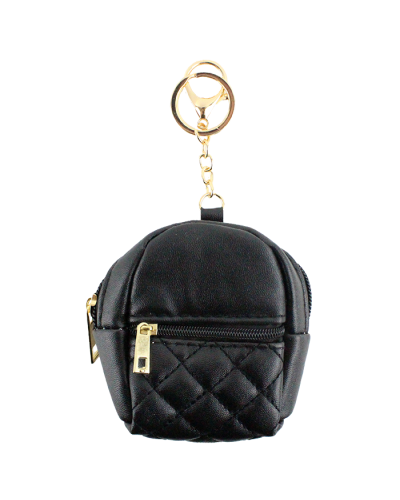 "Pink" Black Pleather Quilted Keychain