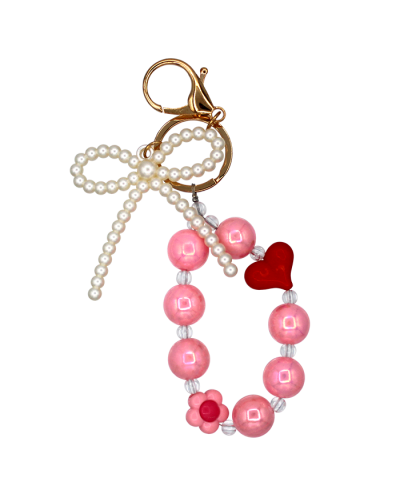 Pearl Bead Bow with Heart and large beads bag charm