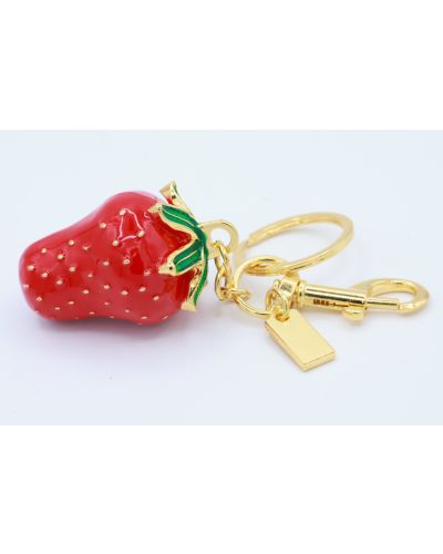 Strawberry Red Gold Enamel Keychain 