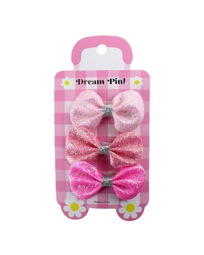 The "Odin" Mini Sugared Glitter Hair Clip Bow Pack of Three is pictured here.