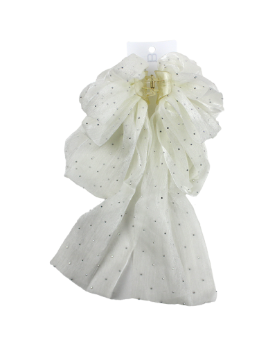 "Odin" White Hair Claw with Multi-Tiered Rhinestone Bow