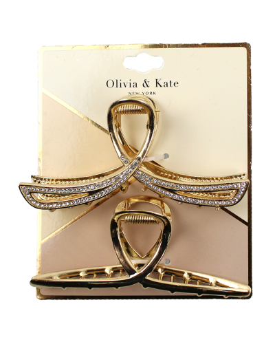 "AMEX" 2-Pack Large Gold Rhinestone Hair Clips
