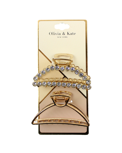 "AMEX" 2-Pack Medium Gold Rhinestone Hair Clips