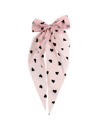 The pink and black "Odin" Flocked Heart Hair Bow is pictured here.