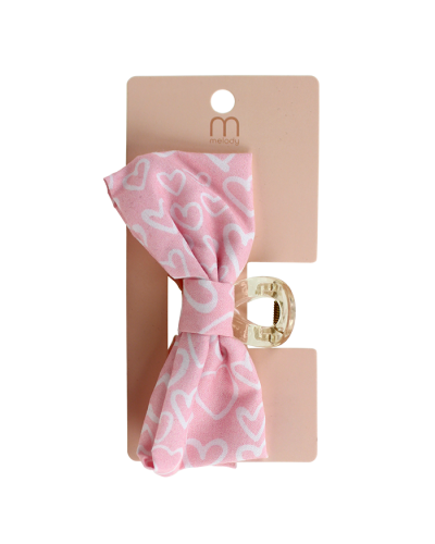 The pink and white "Odin" Large Satin Heart Bow Hair Claw Clip is pictured here.