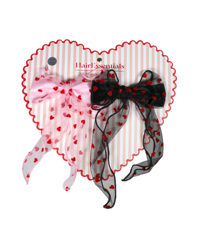 Cute Pink & Black Bow with Red Hearts Mesh Texture