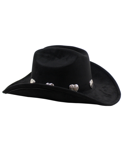 The black silver heart "Illuma" Silver Metal Concho Rodeo Cowboy Hat is pictured here.
