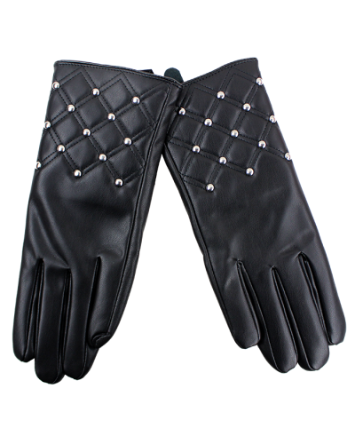 The black "Forever" Tech Pleather Gloves with Rhinestone Detail are pictured here.