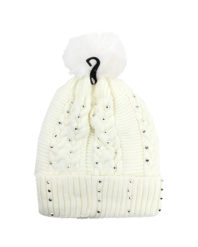 "Forever" Rhinestone Pom Knit Beanie Hat