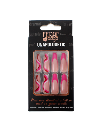 "Feral" Pink Nude Swirl False Coffin Shaped Nails