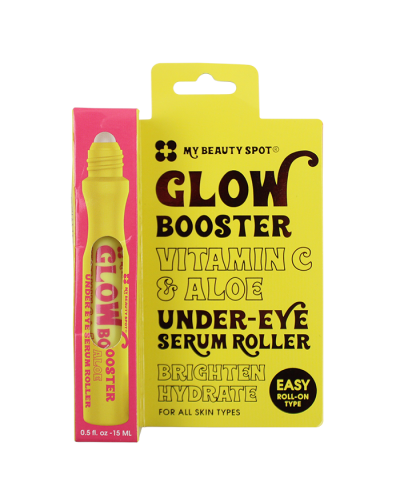 The "Bag" Glow Booster Vitamin C + Aloe Under-Eye Serum Roller is pictured here.