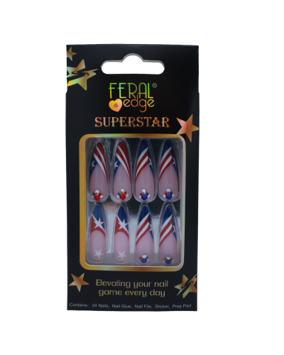 "FERAL" STARS/STRIPES TIP LONG STILETTO SHAPE