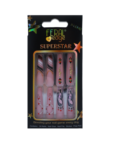 "FERAL" GAUDALUPE/ROSARY EXTRA LONG COFFIN SHAPE NAILS