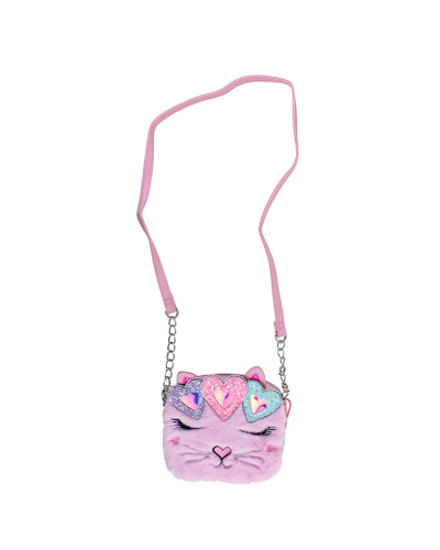 "OMG" Faux Fur Kitty Heart Glitter Crossbody Bag