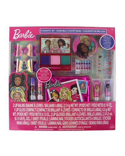 “UPD” Barbie Cosmetic Kit With Lip Balm, Compact, Lip Gloss, Stickers and Nail Gems