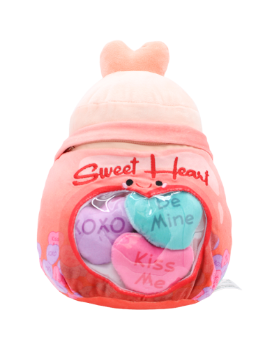 Glass Pink Heart Candy Cookie Jar Plushie