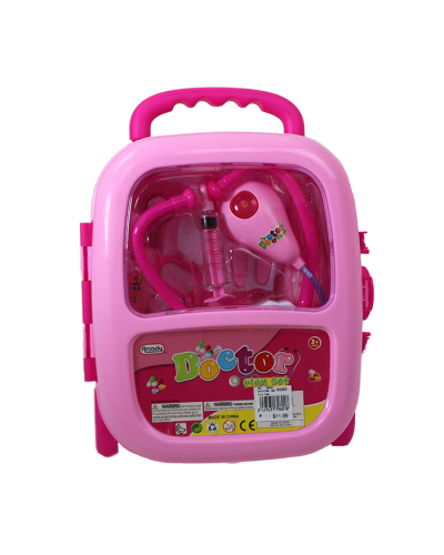 "Arcady" pink rolling doctors suitcase kit for kids
