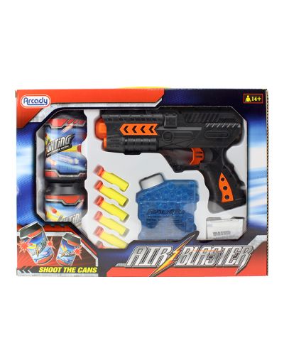 Pictured here is the front packaging of the "Artoy" Air Blaster Toy Gun Set.