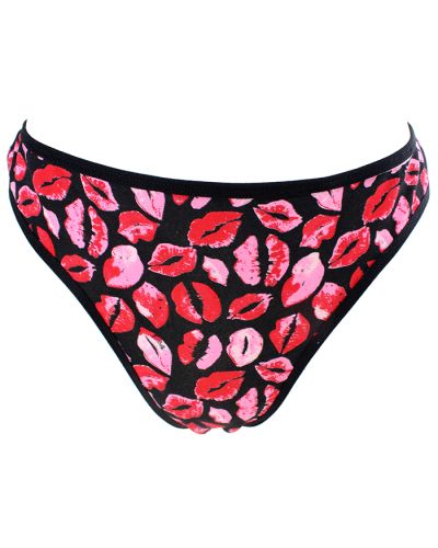 The "Rene" Lip Print Thong Panties are pictured here.