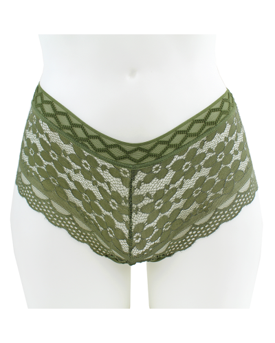 The green "DP" Open-Back Bell Lace Boyshort Panties are pictured here.