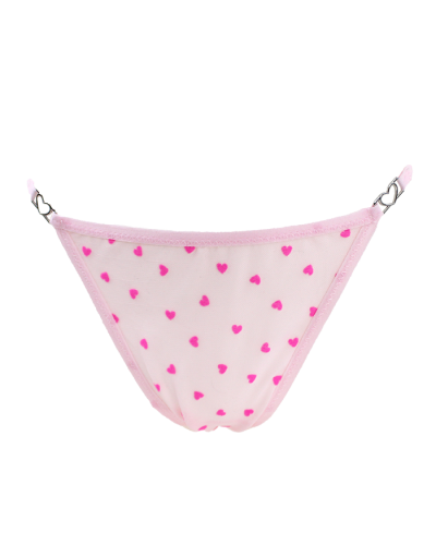 The pink-on-pink "Sensual" 3-Pack Sheer Heart Print Thong Panties are pictured here.