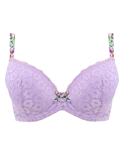 "CARRIE" White & Lilac Bra Set Lace Floral with Flower Straps