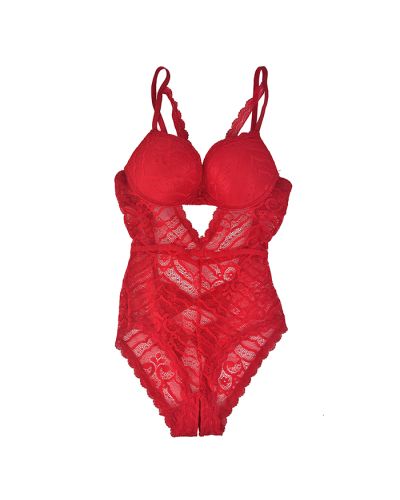 Red Lace Crotchless Teddy Lingerie