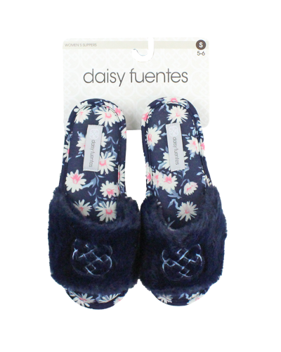 The "Daisy Fuentes" Blue Floral Faux Fur Slippers are pictured here.