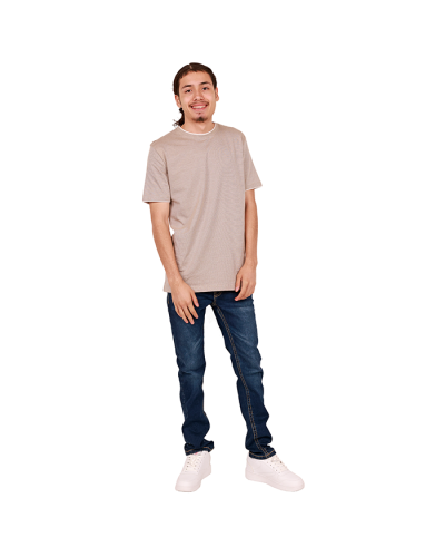 "Denim" Short Sleeve Khaki Crew Neck Tee