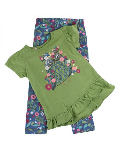 The complete "Allura" 2-Piece Short Sleeve Owl Top & Floral Leggings Set is pictured here.