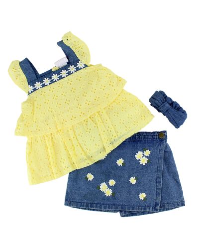 The complete "Little Lass" 3-Piece Ruffle Floral Tank, Skirt & Headband Set is pictured here.