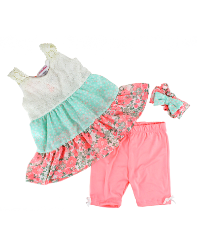 The complete "Little Lass" 3-Piece Paneled Top, Shorts & Headband Set is pictured here.