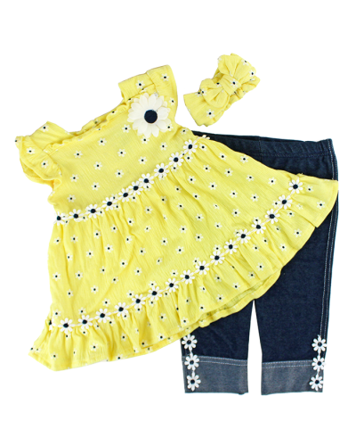 The complete "Little Lass" 3-Piece Yellow Floral Top, Pants & Headband Set is pictured here.
