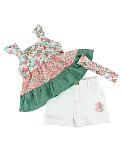 The complete "Little Lass" 3-Piece Floral Top & Short Headband Set is pictured.