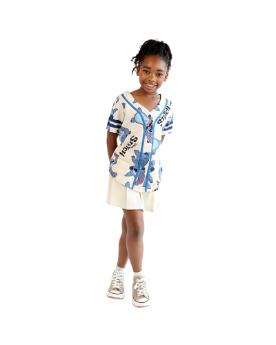 The girl model wears the "Stitch" Button Down Baseball Tee, "Wallflower" Woven Pleated Skort, and the cocoa-colored "Lucky" High Top Platform Canvas Sneakers.