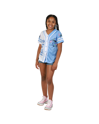 "Freeze" Disney Stitch Short Sleeve White and Blue Baseball Tee