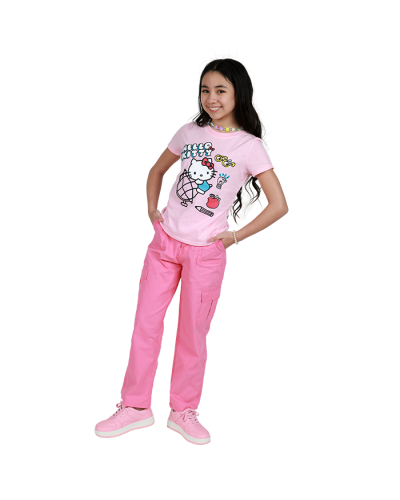 "HK" Short Sleeve Light Pink Hello Kitty Academic Graphic Tee