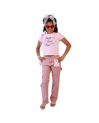 V&R Blush Pink Bow Faith Over Fear Tee