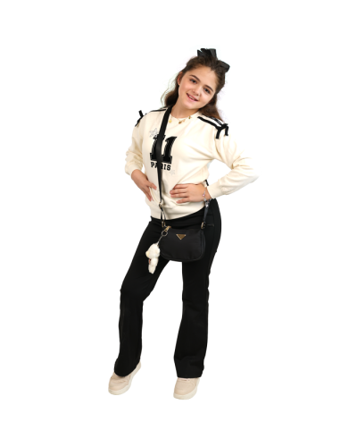 “Paris Hilton” 2-Piece Bows Long Sleeve Fleece Flare Pants Set