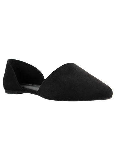 The black "Wild" Suede Pointed Toe Ballet Flats are pictured here.