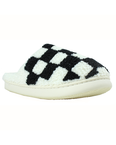 "Top" Faux Fur Checkered Slippers