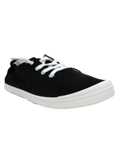 The black "Soda" White Sole Lace-Up Flat Casual Canvas Sneakers are pictured here.