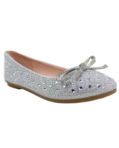 "Forever" Round-Toe Rhinestone Bow Ballet Flats