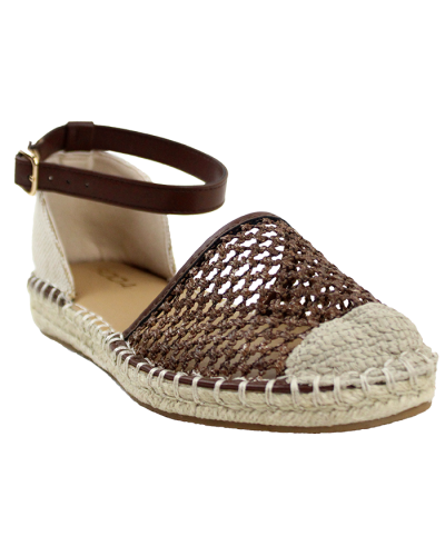 The brown "Soda" 2-Tone Mesh Closed-Toe Ankle Strap Flats are pictured here.