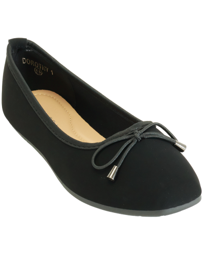 Three Quarter view of  Bow Tie Ballerina Flat in black